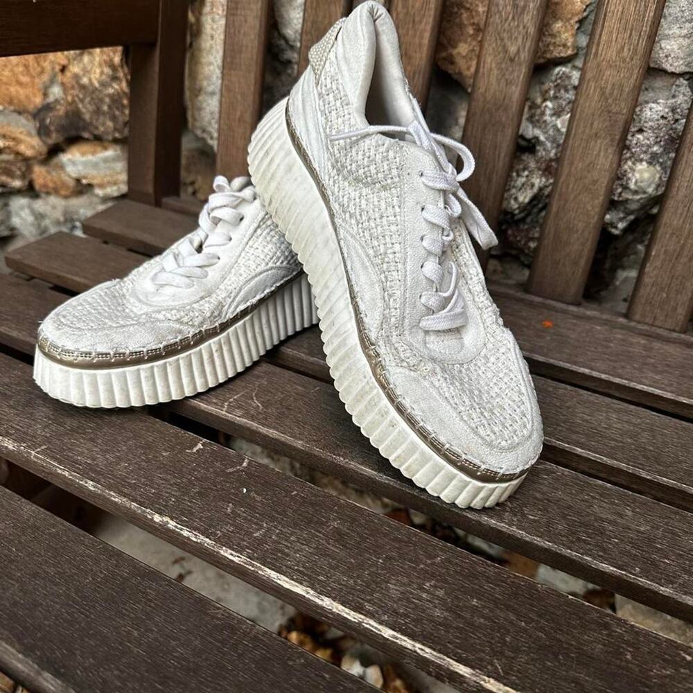 Coconuts White Woven Platform Sneakers Chunky Ribbed Sole Lace Up sz 8.5